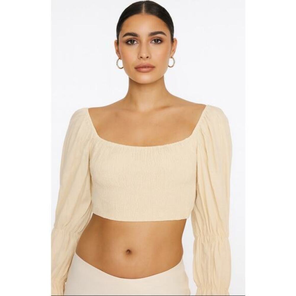Dress Forum beige ivory smocked peasant ruffle sleeve boho top size medium